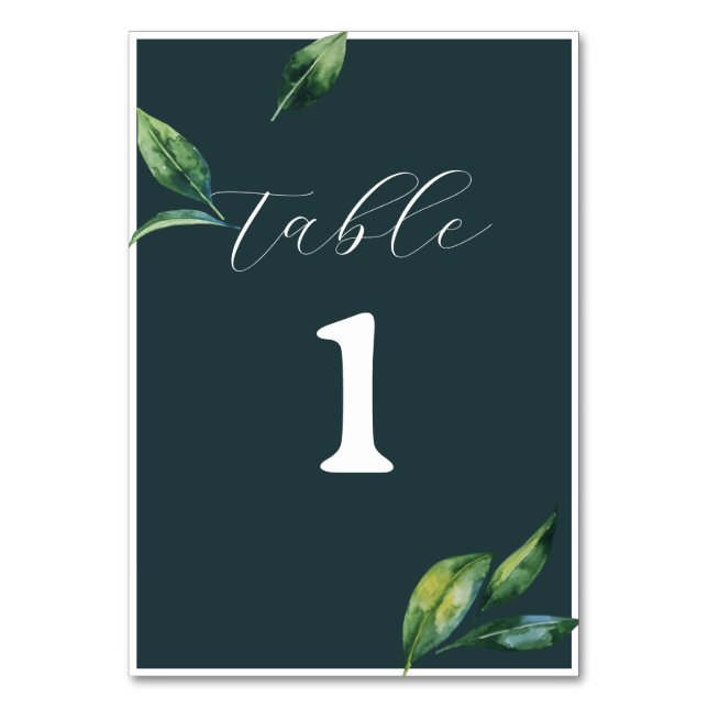 Budget Minimal Elegance Green Wedding Table Number (Front)