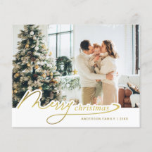 BUDGET Minimal Elegant Gold Merry Christmas Photo