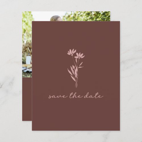Budget Minimal Floral Brown Photo Save The Date