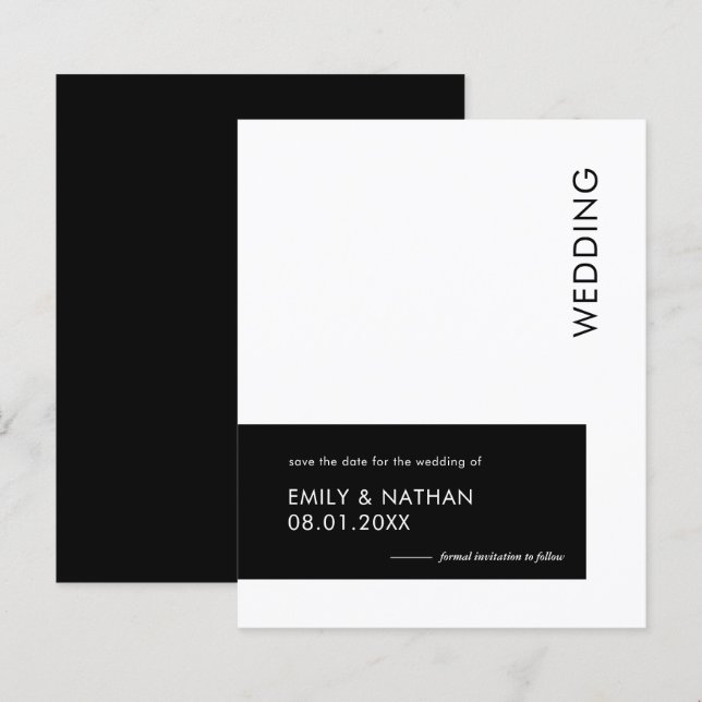 Budget Minimal Geo Bold Black White Save The Date (Front/Back)