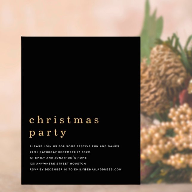Budget Minimal Gold Black Christmas Party Invite (Creator Uploaded)