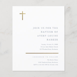 Budget Minimal Gold Cross Baptism Invitation 