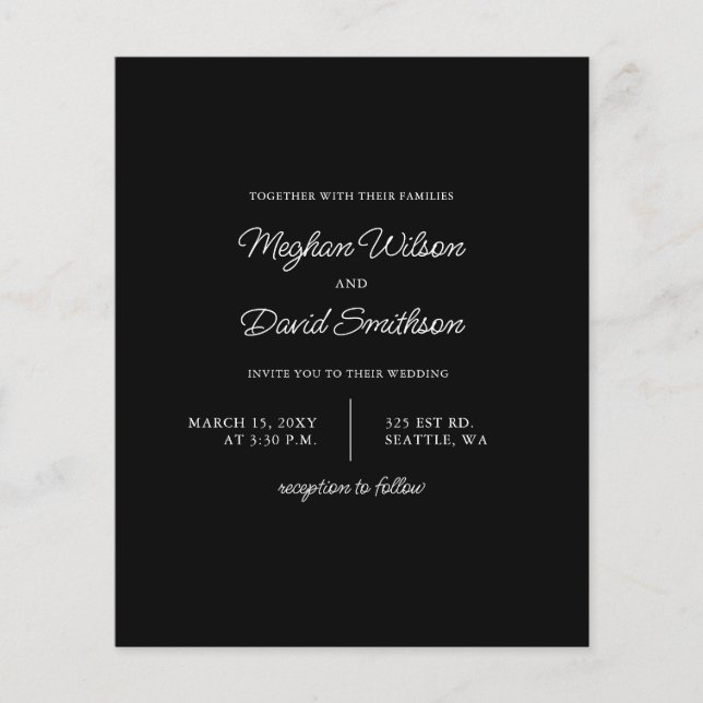 Budget Minimal Modern Black Wedding Invitation (Front)