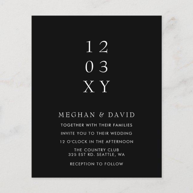 Budget Minimal Modern Black Wedding Invitation (Front)