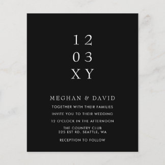 Budget Minimal Modern Black Wedding Invitation