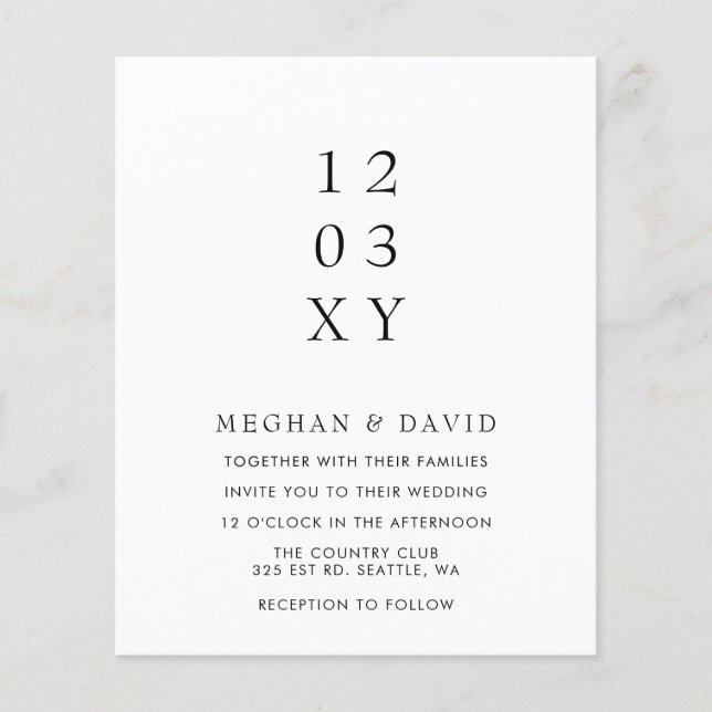 Budget Minimal Modern Black Wedding Invitation (Front)