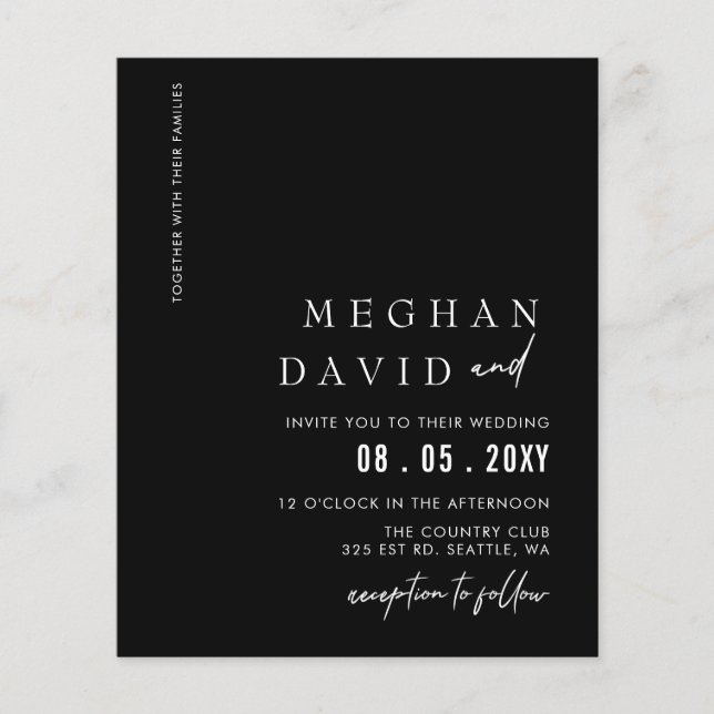 Budget Minimal Modern Black Wedding Invitation (Front)