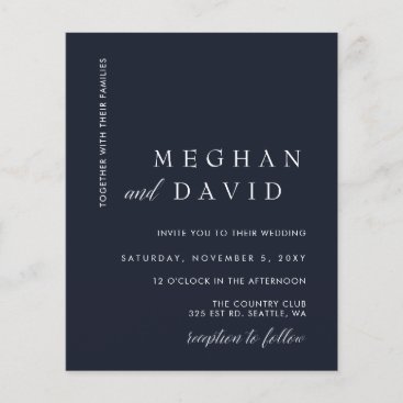 Budget Minimal Modern Navy Wedding Invitation