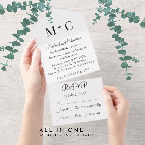 BUDGET Minimal Monochrome Wedding  All In One Invitation