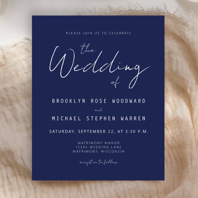Budget Minimal Navy Blue Script Wedding Invitation (Creator Uploaded)