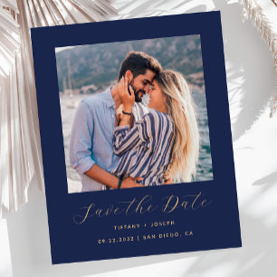 Budget Minimal Photo Navy Blue Gold Save the Date