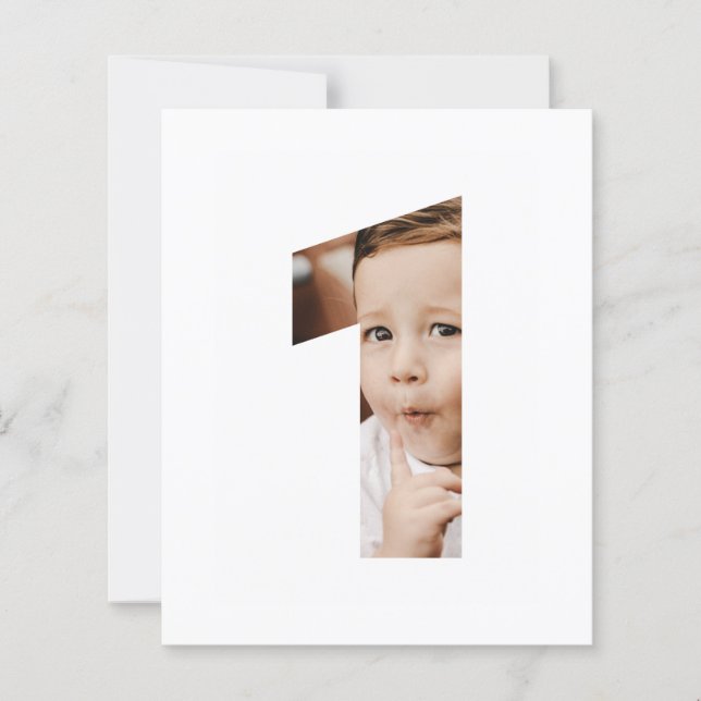 Budget Minimal Photo Number 1st Birthday Invite (Front)