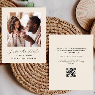 Budget Minimal Photo QR Beige Save the Date
