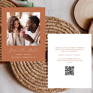 Budget Minimal Photo QR Terracotta Save the Date