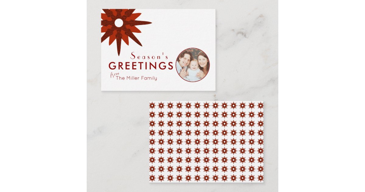 Budget Minimal Red & White Snowflake Family Photo Note Card | Zazzle