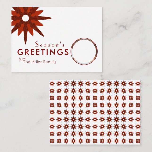 Budget Minimal Red & White Snowflake Family Photo Note Card (Front/Back)