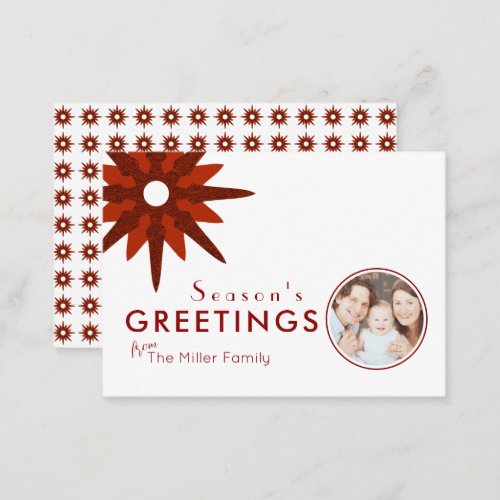 Budget Minimal Red  White Snowflake Family Photo Note Card