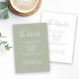 Budget Minimal Sage Green Wedding Details Enclosure Card