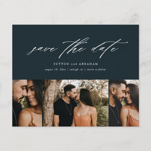 Budget Minimal Script 3 Photo Save The Date Flyer