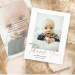 Budget Minimal Script Photo Baby Thank You Card<br><div class="desc">Budget Minimal Script Photo Baby Thank You Card. The back includes a message from the family and a 2nd photo. Click the edit button to customize this design with your photos and details.</div>