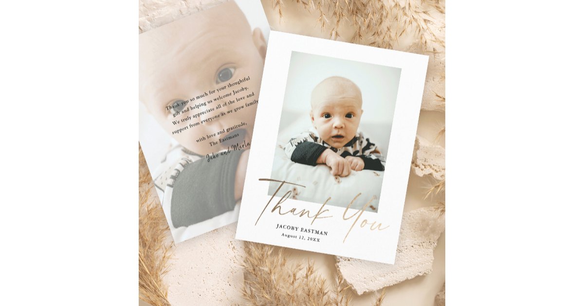 Budget Minimal Script Photo Baby Thank You Card | Zazzle