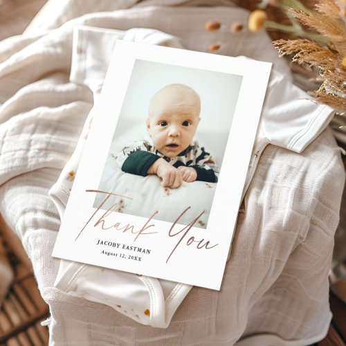 Budget Minimal Script Photo Baby Thank You Card