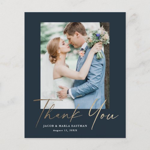 Budget Minimal Script Photo Wedding Thank You Card