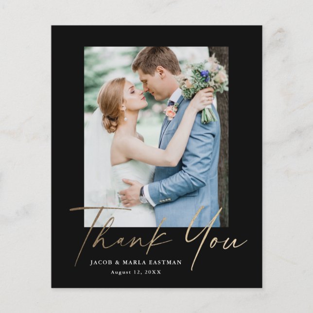 Budget Minimal Script Photo Wedding Thank You Card (Front)