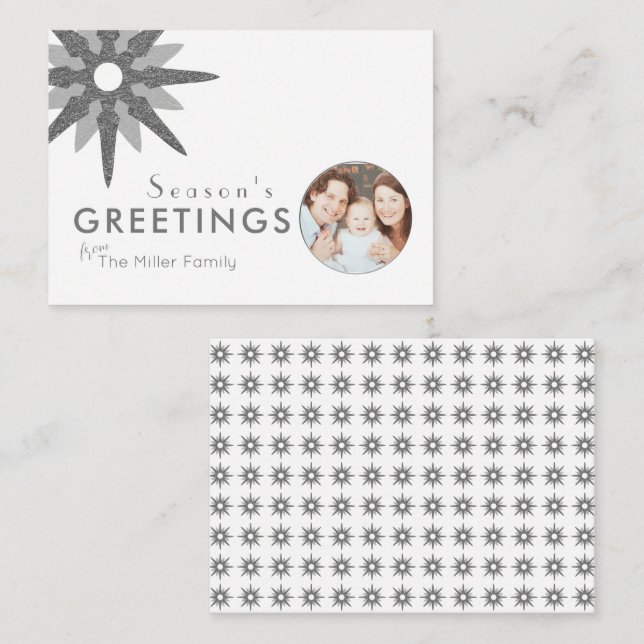 Budget Minimal Silver Snowflake Family Photo Note Card (Front/Back)