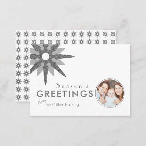 Budget Minimal Silver Snowflake Family Photo Note Card