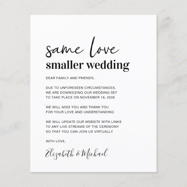 Budget Minimal Smaller Wedding Announcement (Front)