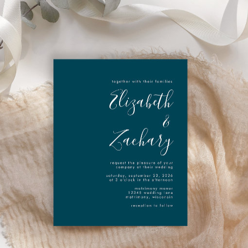 Budget Minimal Teal Blue QR Code Wedding Invite | Zazzle