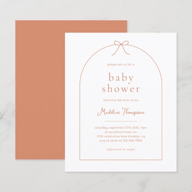 Budget Minimal Terracotta Ribbon Bow Baby Shower  (Front/Back)