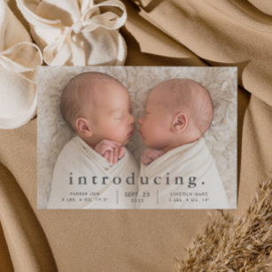 Budget Minimal Twin Photo Birth Announcement