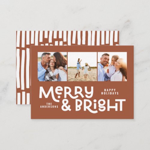 budget minimal typography 3 photo Christmas Note Card