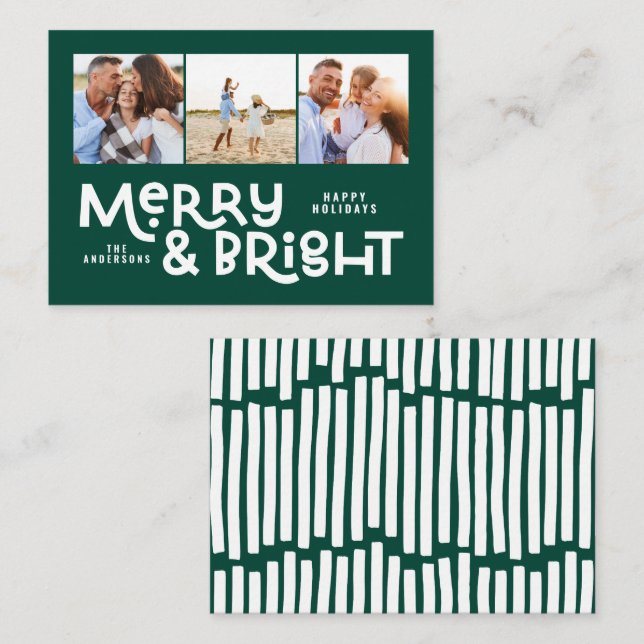 budget minimal typography 3 photo Christmas  Note Card (Front/Back)