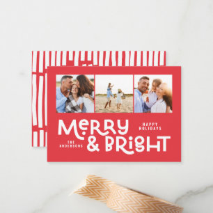 budget minimal typography 3 photo Christmas  Note Card