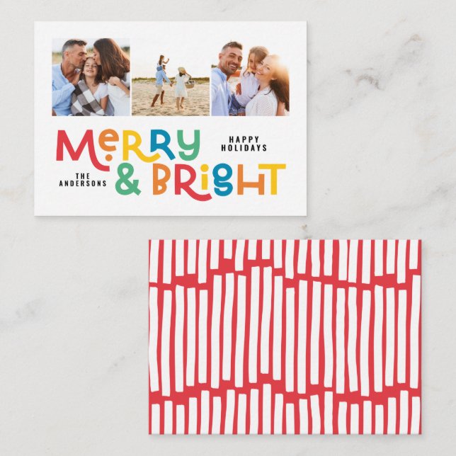 budget minimal typography 3 photo Christmas  Note Card (Front/Back)