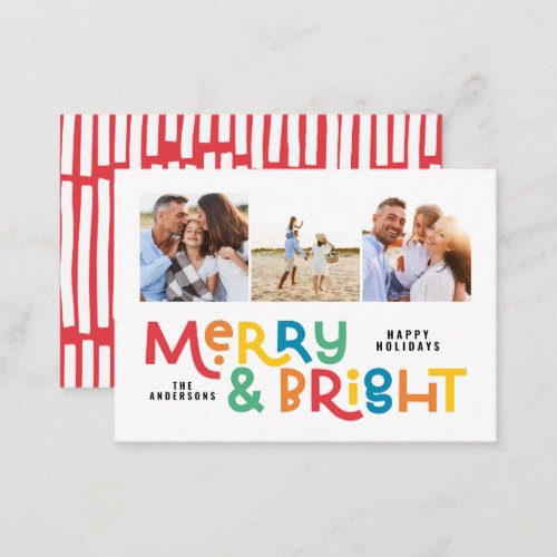 budget minimal typography 3 photo Christmas  Note Card