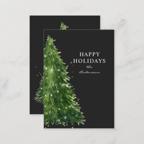 budget minimal watercolor christmas tree holidays note card