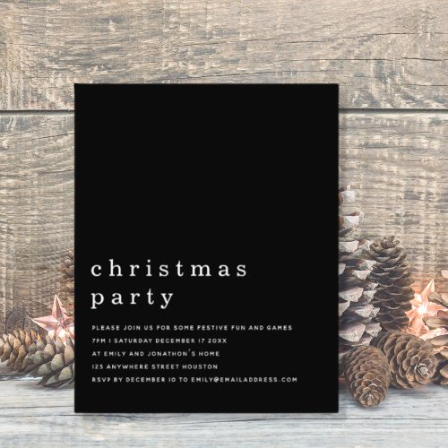 Budget Minimal White Black Christmas Party Invite