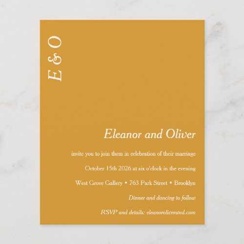 Budget Minimal Yellow Elegant Wedding Invitation