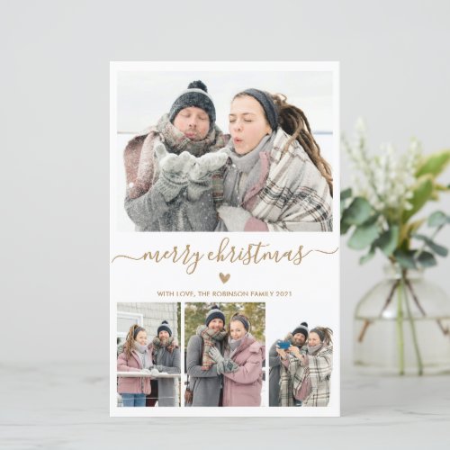 Budget Minimalist 4 Photo Collage Christmas Card