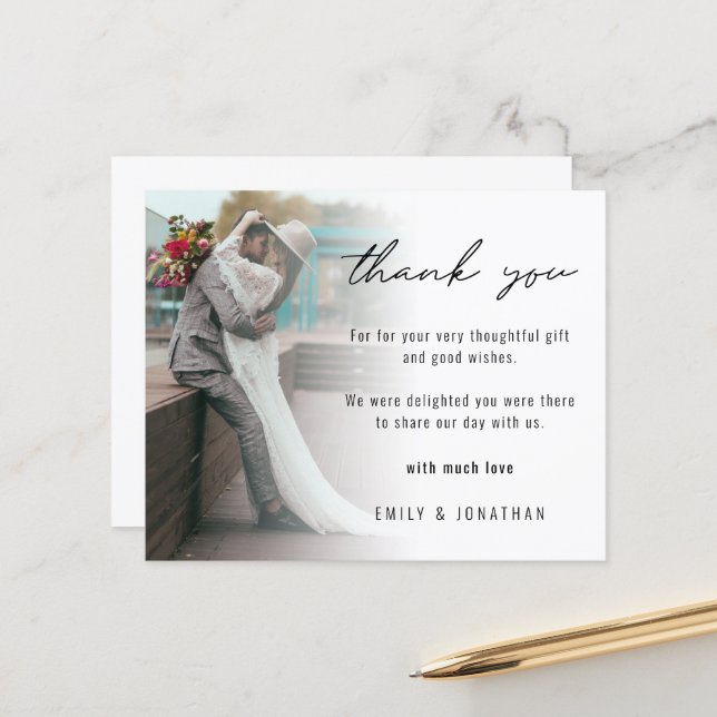Budget Minimalist Add Your Photo Wedding Thank You (Front/Back In Situ)