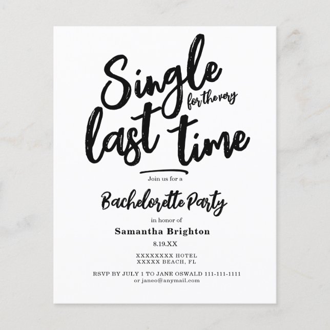 Budget Minimalist Bachelorette Party Invitation (Front)