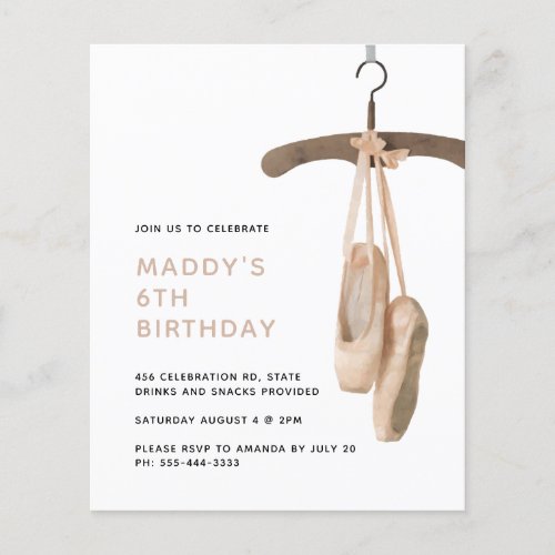 Budget Minimalist Ballet Ballerina 6th Birthday Flyer