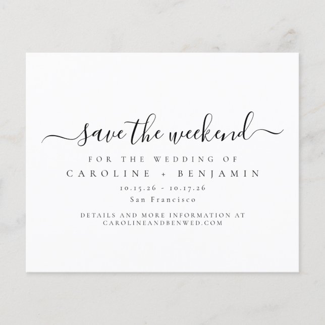 Budget Minimalist Black Script Save the Weekend (Front)