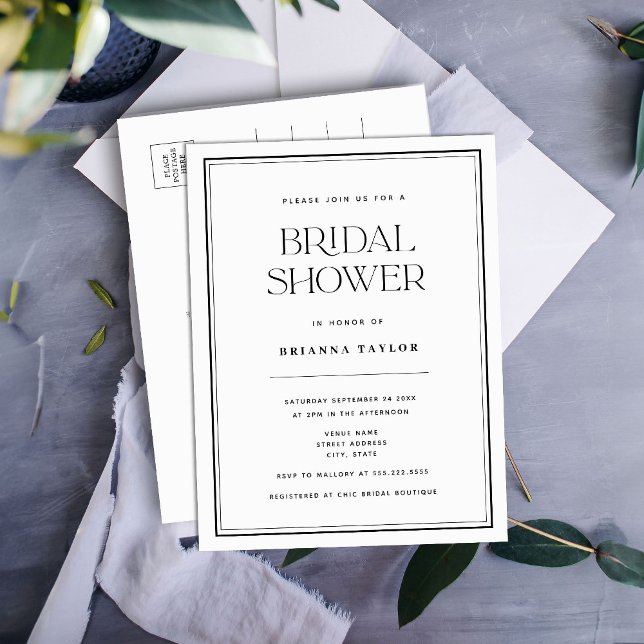 Budget Minimalist Black & White Bridal Shower Invitation Postcard (Creator Uploaded)