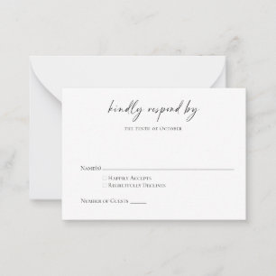 Budget Minimalist Black White Modern Script RSVP Note Card