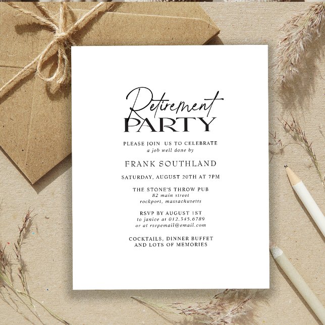 Budget Minimalist Black White Retirement Party (Creator Uploaded)